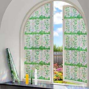 COUNTEWOL 3D Rainbow Stained Glass Window Film with Green Plants Static Cling No Adhesive Privacy Decor for Home Office (Rainbow Ivy, 35.4 x 78.7 Inch) 4 Pack