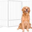 SNUOWU Full Metal Freestanding Dog Gate with Door, 32''Height Foldable Pet Dog Fence for Indoor & Outdoor, 3 Panels Extra Wide Free Standing TallDog Gates for Doorways,House,Stairs,Porch,Deck,Yard