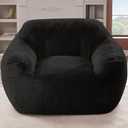 Giant Bean Bag Chair for Adults, Large Memory Foam BeanBag Chairs, Oversized Bean Bag Sofa with Filler, Faux Fur Big Reading Chair Comfy Floor Sofa Chair (Black) (Single)