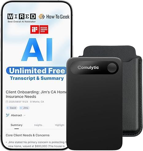 Comulytic Note Pro AI Voice Recorder, Unlimited Transcribe & Summarize, AI Note Taking Recording Device w/Case, App Control, 113 Languages for Calls, Meetings, Lectures, Interviews, Black