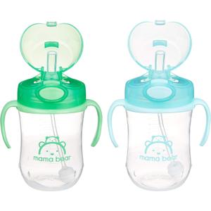Brand  Mama Bear Spill Proof Dishwasher Safe Silicone Weighted Straw Sippy Cup with Removable Handles, BPA Free, 9 Ounces, Blue/Green, Pack of 2