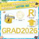 Sumind 11 Pcs Grad 2026 Pool Floating Letters, Gold Glitter EVA Foam Graduation Pool Party Decorations with Grad Cap and Beach Ball, Congrats Graduation Prom Photo Props, 12 x 16 Inches