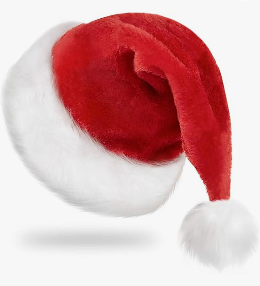 RJVW Christmas Santa Hat for Adults, Thicken Soft Velvet Comfort Classic Santa Claus Hat for New Year Party Headwear Holiday