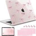 May Chen Compatible with MacBook Air 13 inch Case 2021, 2020 2019 2018 Release Model: M1 A2337 A2179 A1932, Plastic Hard Shell Case Cover with Keyboard Cover, Sakura Pink Glitter Bow