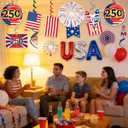 12Pcs 4th of July Hanging Ornaments Independence Day Party Supplies 250 Anniversary Star America Flag Design Tree Ornaments Hanging Swirls Set for Fourth of July Decor with Ropes