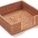 Rattan Napkin Holder Square, Napkin Holders for Paper Napkins, 7.5" x 7.5" x 2.5", Wicker Napkin Tray, Woven Guest Towel Holder for Restaurant/Kitchen/Bathroom Napkin Holder for Table