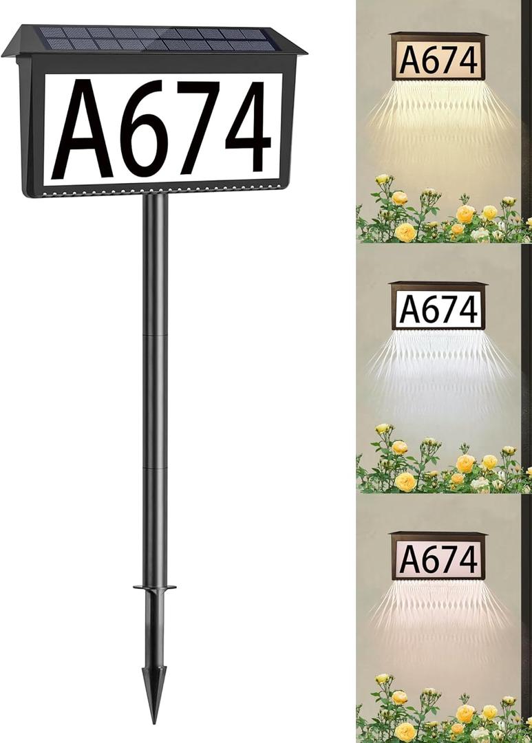 Solar House Numbers for Outside, Waterproof Illuminated House Number Plaque, Solar Led Address Sign for Yard,Home, Garden, Lawn and Street