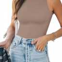 MANGOPOP Tank Top Body Suits Women Sexy Crew Neck Racerback Halter Ribbed Sleeveless Bodysuit for Women (Large, 05-sleeveless Light Coffee)