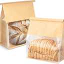 50 Pcs 8.6 Inch Bread Bags with Tin Tie, Large Loaf Bags Made Of Brown Cotton Paper, Storage Packing Bag with Clear Window for Bakery, Cafe, Homemade Bread