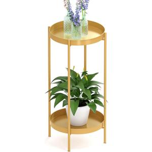 OVICAR Plant Stand Indoor Outdoor - Flower Pot Holder Metal Plant Rack Organizer, 2 Tiers Tall Plant Display Storage Shelf Table For Home Garden Patio Bathroom Office Living Room Balcony Corner (Gold)