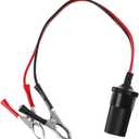 Sylvil Cigarette Lighter Extension Cord, 12V Battery Terminal Clipon Female Cigarette Splitter Plug Extension Socket, Universal Car Accessories with Battery Clamp Connector