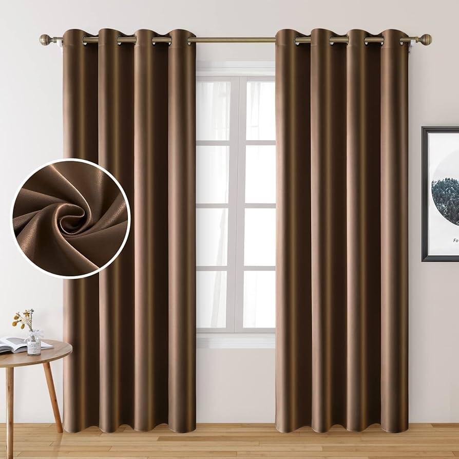 Large Window Drapes Panels Chocolate Faux Silk Blackout Luxury Curtains
