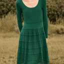 Wenrine Womens Long Sleeve Sweater Dress Knit Crochet Casual A Line Flowy Skater Mini Dresses (Green)