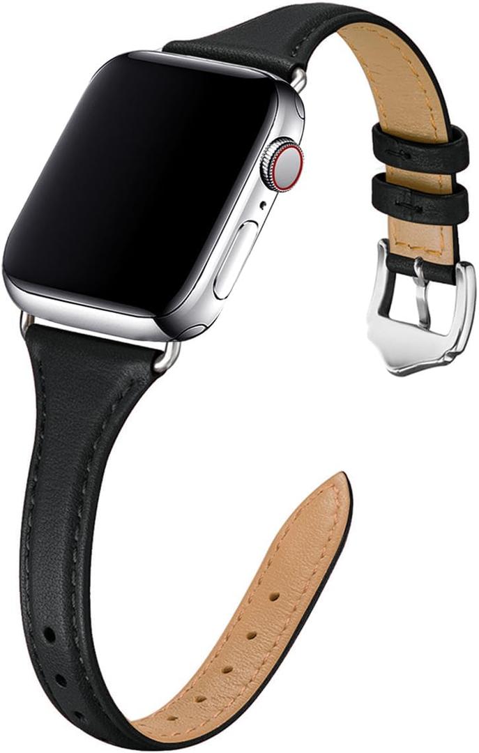 WFEAGL Compatible with Leather Apple Watch Band 41mm 40mm 38mm 42mm(series 11 10) Women, Top Grain Leather Strap Slim & Thin Replacement Wristband for iWatch Bands SE 3 2 1, Series 11 10 9 8 7 6 5 4 3 2 1