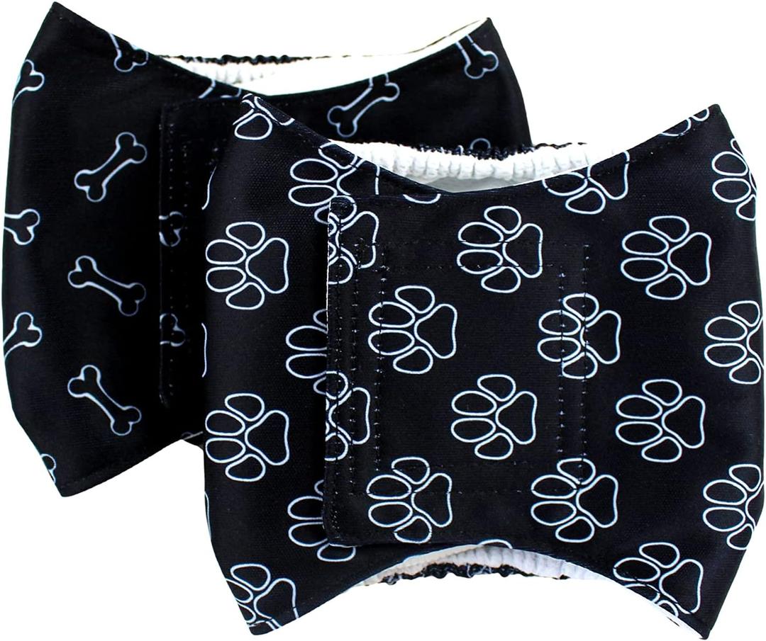 Reusable Male Dog Incontinence Nappies/Sanitary Wraps/Belly Bands - Pack of 2 : Absorbent, Strong & Washable : Older Dogs or Puppies (Paw & Bone, XS)