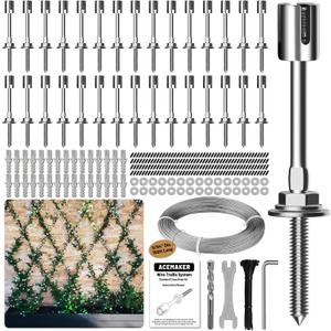 Wire Trellis for Climbing Plants Outdoor, 30-Set Wall Wire Trellis Kit with 5/64"(2mm) x 150ft Stainless Steel Cable, T316 Espalier System for Fence and Garden DIY Projects