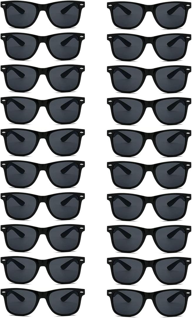20 Pairs Bulk Sunglasses for Adult Retro 70s 90s Cheap Glasses for Party Supplies (Black)