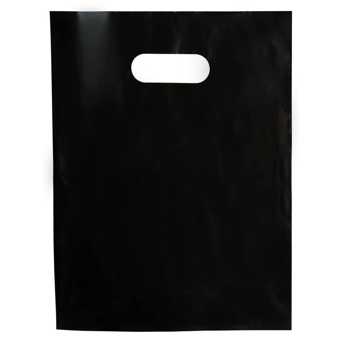 100 Black Plastic Bags With Handles  12"x15" Glossy 2 Mil Thick Black Retail Bags Suitable for Merchandise And Gifts