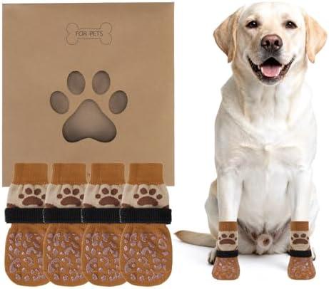 KOOLTAIL Dog Socks to Prevent Licking Paws for Hardwood Floors Anti Slip, Winter Warm Pet Boots&Paw Protector with Grippers, Double Sides Puppy Shoes Booties for Small Medium Large Senior Dogs