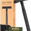Bambaw Safety Razor for Men with 5 Double Edge Safety Razor Blades, Safety Razors for Men, Sustainable Metal Razor, Zero Waste - Black