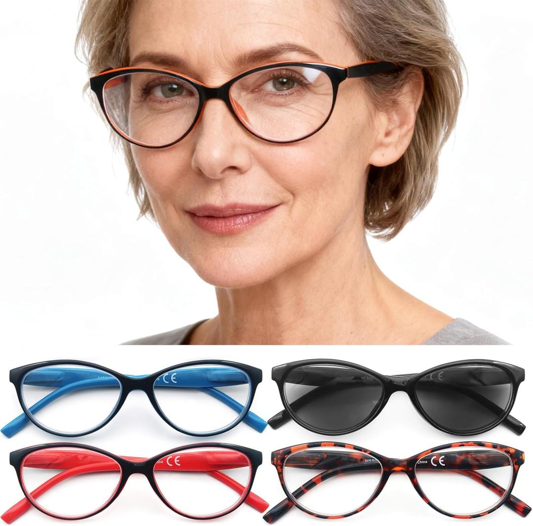 HEEYYOK 2.50 Reading Glasses Women Cat Eye Womens Readers Colorful Cheaters Glasses For Women Small Face Ladies Sunreaders 5-Pack