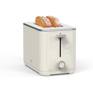 Martha Stewart 2 Slice Toaster, 10 Shade Settings with Defrost, Cancel, Bagel & Gluten-Free, Extra-Wide Self-Centering Slots for Waffles & Artisan Bread, Removable Crumb Tray, Cord Wrap, Linen White