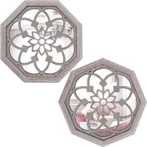 2 PCS Octagon Wall-Mounted Mirrors,Vintage Farmhouse Mirror for Wall Decor,Barn Wood Color Decorative Accent Mirror for Foyer, Bathroom, Bedroom. (12x12)