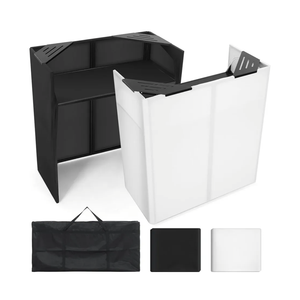 Portable DJ Facade Booth,52"L x 43.2"H x 26"W DJ Facade with White & Black Scrim,Foldable Metal Frame DJ Table Station with Adjustable Feet for Party, Black