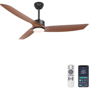 Ohniyou 56 Inch Ceiling Fan with Lights, Modern 3 Blades Ceiling Fan with Remote/APP Control Dimmable 3 CCT, Walnut Indoor Outdoor Ceiling Fan for Covered Patios Farmhouse Living Room