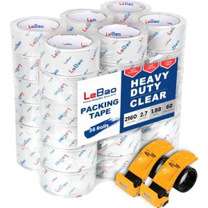 Heavy Duty Packing Tape with Dispenser, 36 Rolls x 1.88 in. x 60 yds. x 2.7 MiL, Strong Hold HD Clear Packaging Tape Secure Sealing for Cardboard, Bubble Wrap, Shipping Supplies, Total 2160 yds.