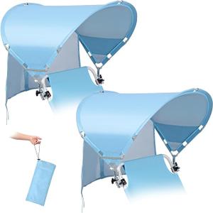XL Universal Wind-Resistant Chair Umbrella Canopy, Extra Large Foldable UPF 50+ Sun Shade Attachment with Adjustable Clamp, Fits Most Beach, Camping, Lawn, Zero Gravity Chairs, 2 Pack, Patented, Blue