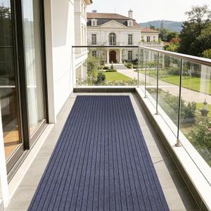 Stripe Runner Rug 2 x 6 ft Indoor Outdoor, Gray Non Slip Rubber Backing, Waterproof Low Profile Area Runner for Hallway, Entryway, Kitchen, Patio, Garage, Stairs & Laundry