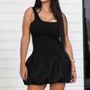 Women Puffy Bubble Hem Mini Dress Sleeveless Sexy Summer Going Out Clubwear (Black, S)