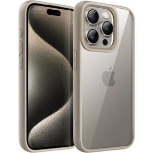 JETech Case for iPhone 15 Pro Max 6.7-Inch, Shockproof Phone Bumper Cover, Solid Color Matte TPU Frame, Anti-Scratch Clear Back (Natural Titanium)