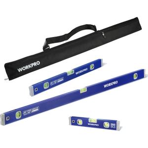 WORKPRO 3-Piece Spirit Level Set (12", 20", 40") with 12" Magnetic Torpedo Level, 45/90/180 Bubbles Measuring, Open Top View Design, Aluminum Alloy Levels with Carrying Bag