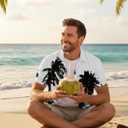 Cozople Mens Hawaiian Shirt Summer 3D Print Casual Short Sleeve Button Down Shirts Fashion Beach Shirt for Holiday (White, XL)