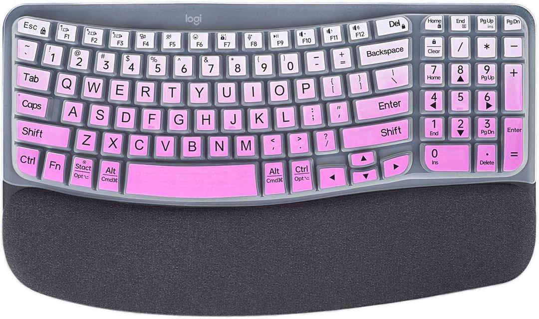 Large Print Keyboard Cover Skin for Logitech Wave Keys Wireless Ergonomic Keyboard/Logitech Wave Keys MK670 with Cushioned Palm Rest,Logitech Waterproof Keyboard Protector(Gradient Purple)