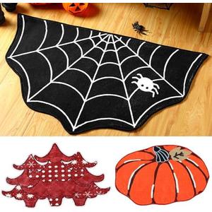 Duraaamo 4 Pcs Christmas Holiday Bath Mat Set Christmas Tree Snowflake Area Rugs Pumpkin Spider Web Non Slip Rugs Machine Washable Welcome Door Mat for Christmas Bathroom Bedroom Decor