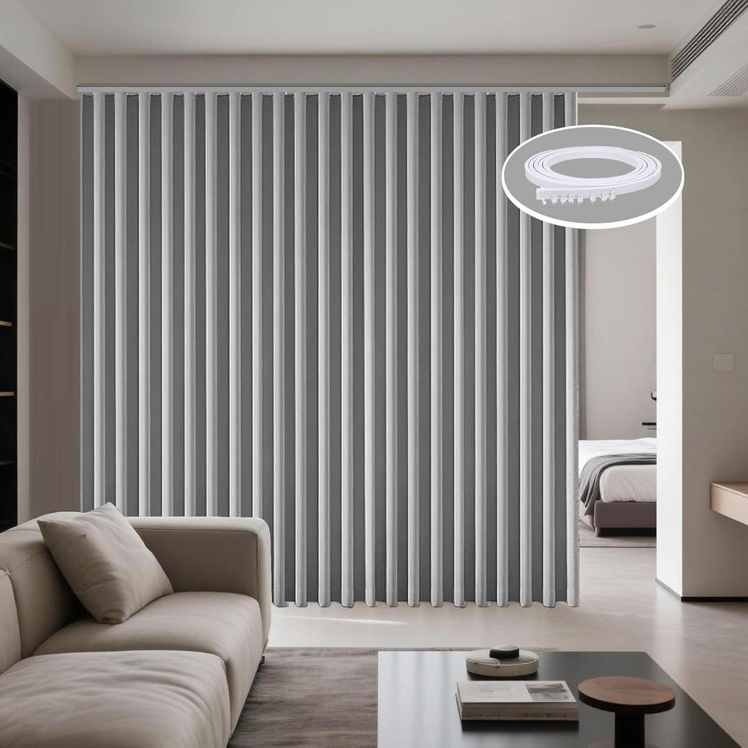 Room Divider Curtains Flexible Ceiling Track Set 15ft Extra Wide Blackout Thermal Insulated Ceiling Mount Drapes with Hooks for Living Room Bedroom, Privacy Divider, White Rail 1 Panel 180"x108" Grey