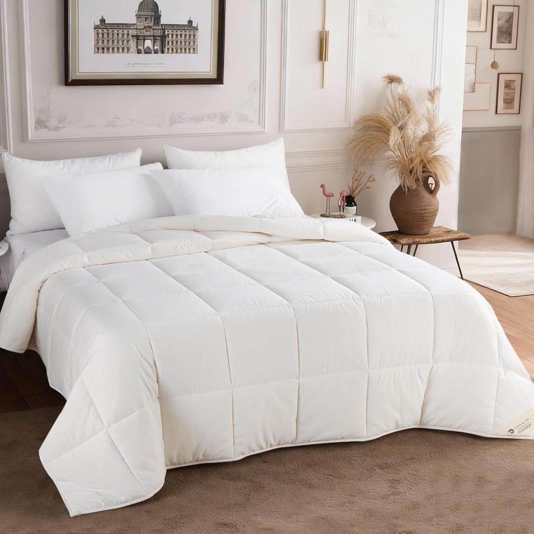 All Season Wool Comforter Duvet Insert King Size, Ultra-Soft Wool Filled Comforter, Medium Weight, Washable, Noiseless Cotton Shell(White)