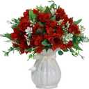 LESING Artificial Rose Silk Hydrangea Flowers Bouquets with Vase Rustic Fake Flowers for Home Decoration Table Centerpiece(Claret Red)