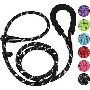 Dog Leash, 6 FT Heavy Duty Dog Leashes, Durable Premium Quality Strong Rope Slip Leash with Comfortable Padded Handle and Highly Reflective Threads for Small Medium and Large Dogs, (Black)