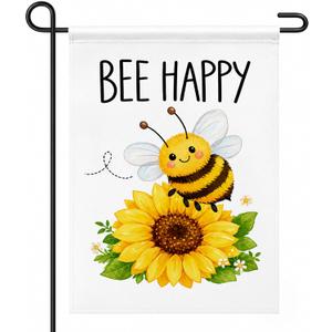 2 x Summer Party Decorations - Bee Happy Summer Garden Flag | Double Sided Sunflower Welcome Yard Decor | Summer Party Accessories Backdrop Favors Supplies Decor for Garden Yard Porch Patio Lawn Outdoor Outside