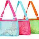 Tagitary Beach Toys Mesh Beach Bag Sand Toy Seashell Collecting Bag Pool Bag Swimming Beach Accessories Gift for Boys and Girls (Only Bags,A Set of 3) (Kids, Light Pink+blue+green)