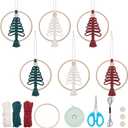 ACRNIGHEET 6 PCS Macrame Kit for Adults Beginners Boho Wall Hanging Decor for Christmas Tree with Instruction Handmade Xmas Tree Home Decoration Kit for Holiday Wall Hanging (White+red+green Dark Color System)