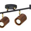 Modern 6-Light Track Lighting, 47 inch, Real Wood Adjustable Light Heads, Brass Accent, Matte Black Ceiling Track Lights for Dining Room, Living Room, Kitchen