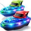 SYMA RC Boats 2 Pack for Kids 8-12, Remote Control Boat for Pool with LED Lights, 40 Mins Playtime (2 Batteries) & One-Key Water Spray, Summer Gifts Toys for Boys and Girls
