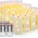 24-Piece Ivory Flameless LED Candles with Remote, Embedded Fairy Lights for Christmas Decor. Battery-Powered with Timer, Safe & Elegant for Cozy Romantic Home, Wedding, Party.