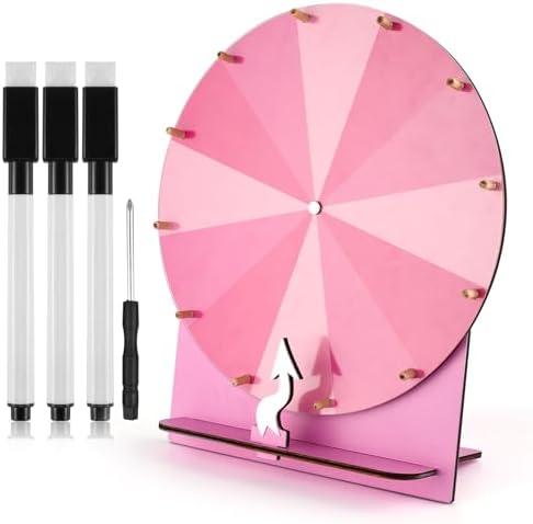 NQEUEPN Wooden Spinning Wheel, 11.4inch Prize Wheel Spinning Prize Wheel Tabletop Spinner Raffle Roulette for Fortune Game Carnival Trade Show (Pink)