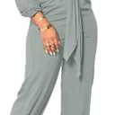 Xinlees Women's Elegant Jumpsuit Casual Long Sleeve Solid Straight Trousers Business Romper Stretchy Ankle Cuffs, L